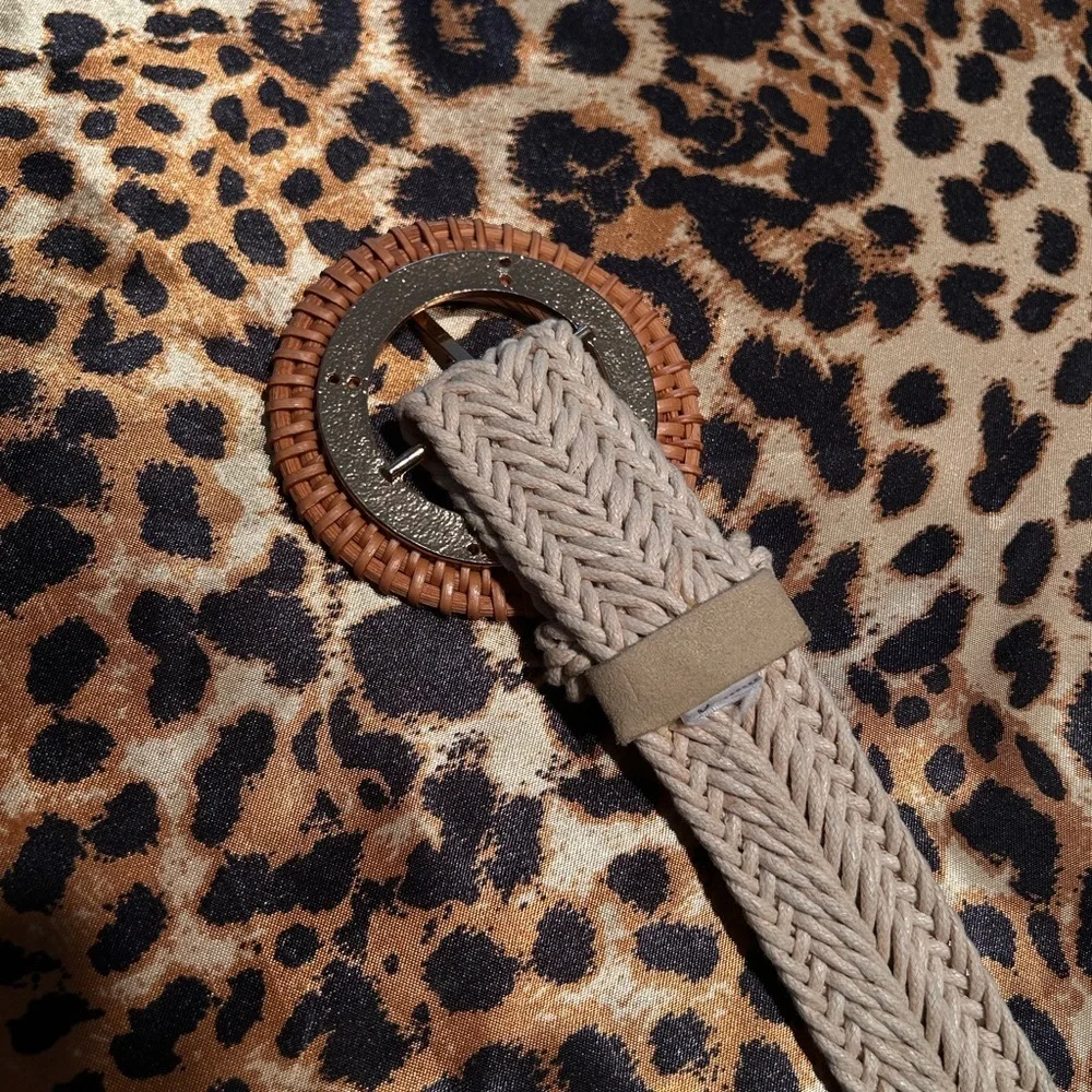 Brown & Beige Fabric Woven Adjustable Belt